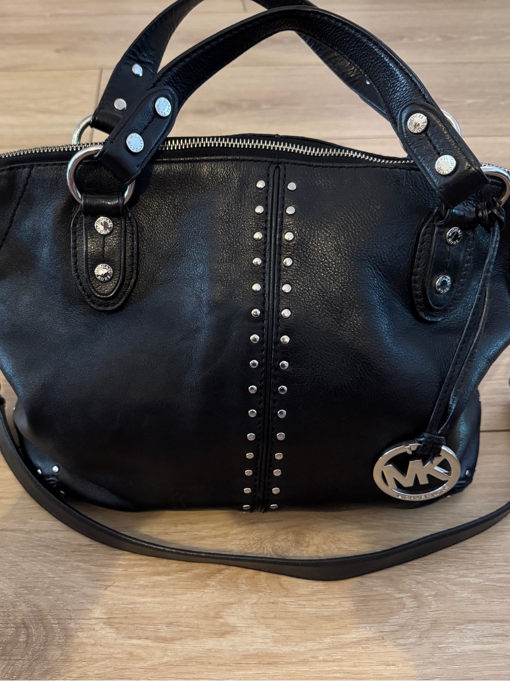 Michael Kors Astor Black Leather Studded Shoulder Bag
